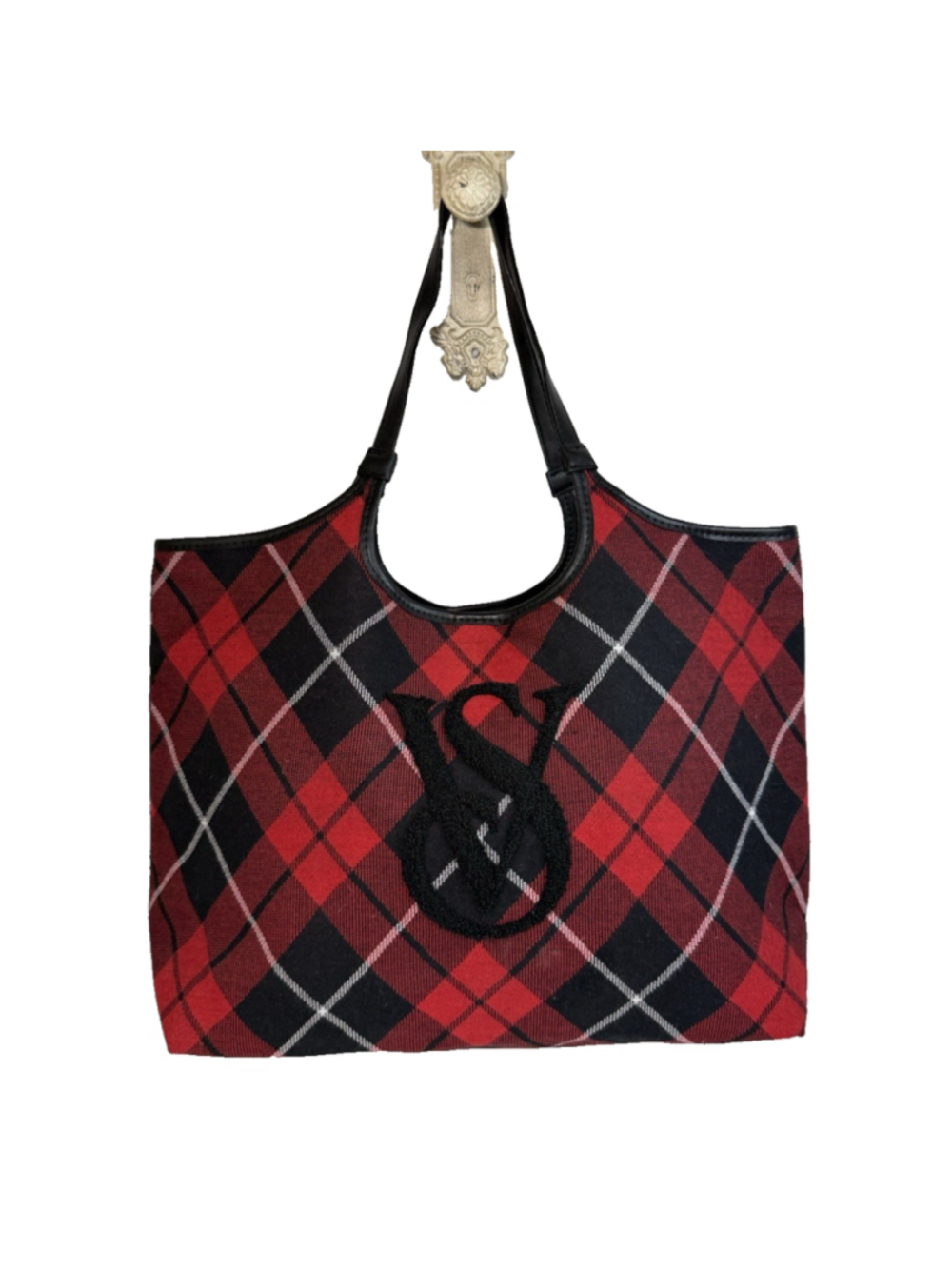 Victoria's Secret Black Red Plaid Tote Bag Black Friday 2023 New VS Logo
